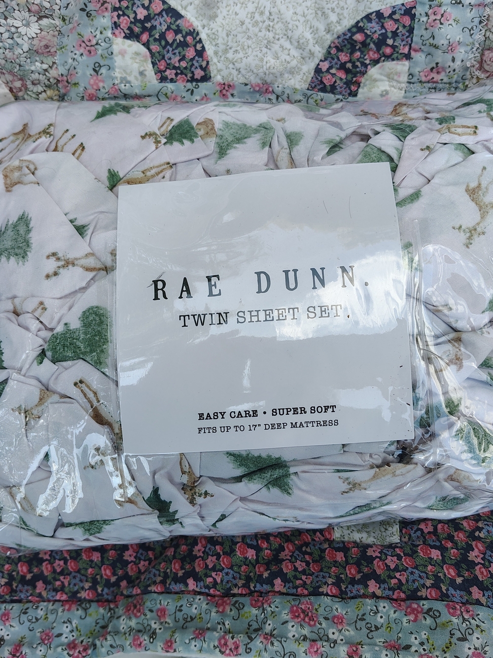 Rae Dunn Twin Sheet Set with Winter Green Tree/ Deer Print